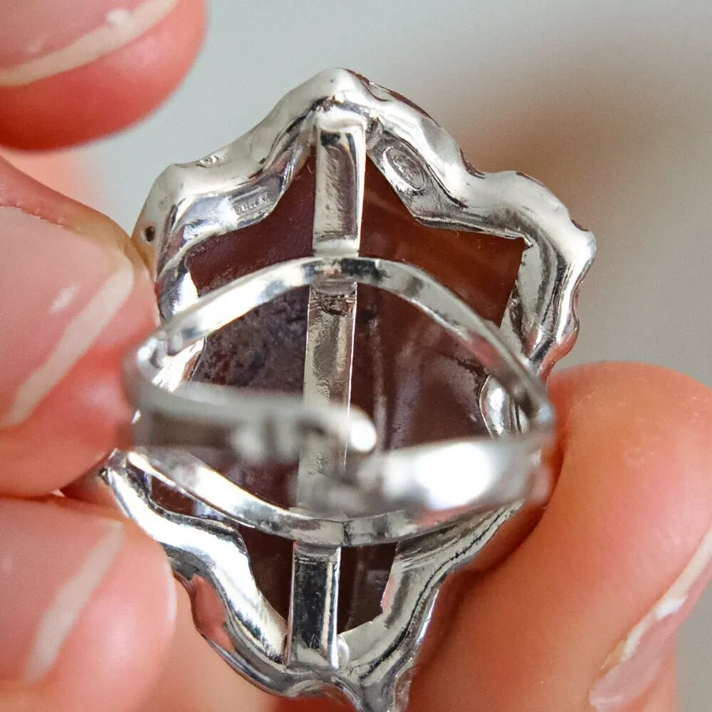 Italian Cameo Shell Flower Ring in 925 Sterling Silver